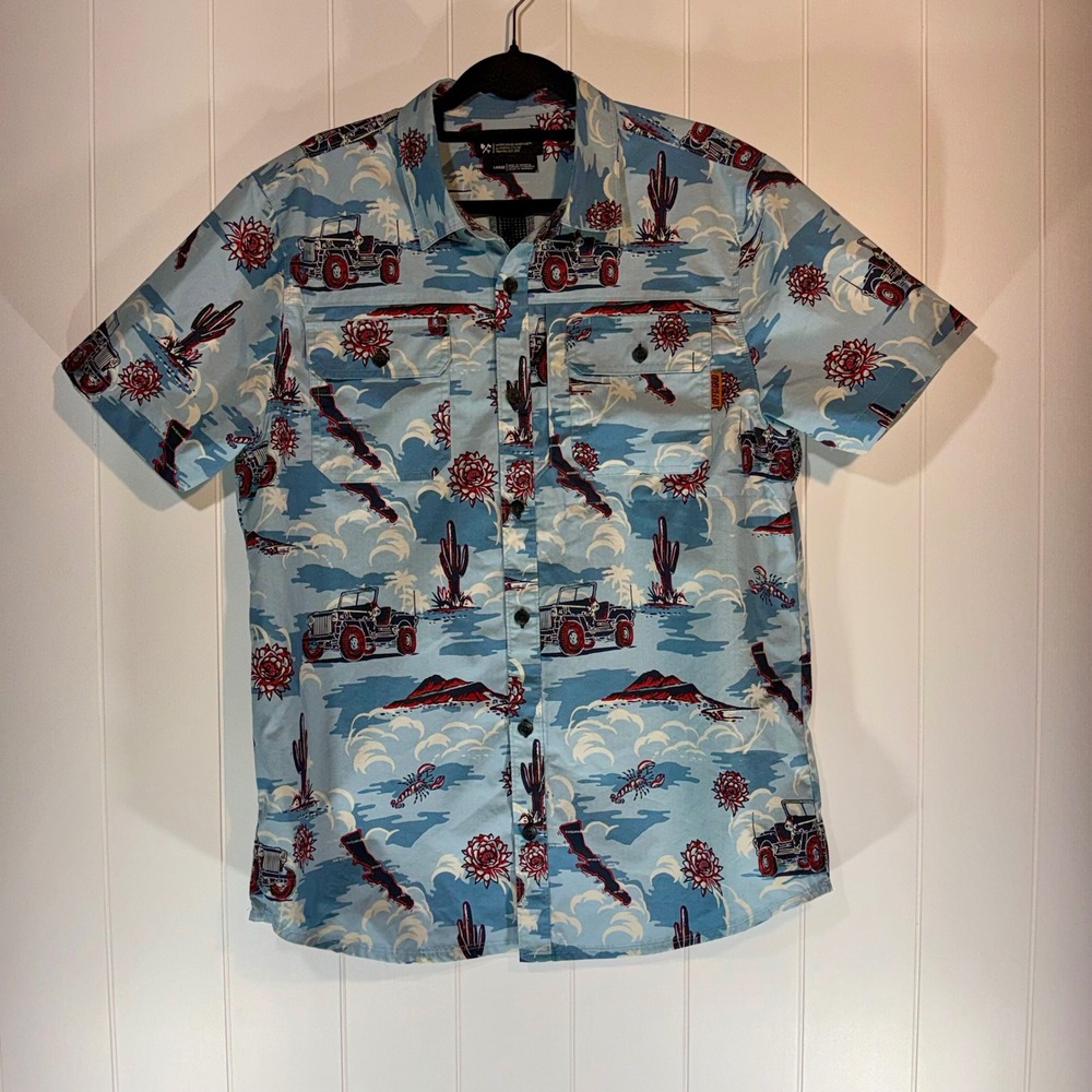 Off The Grid Mens Large Blue Baja Desert Ripstop Adventure Button Up Shirt